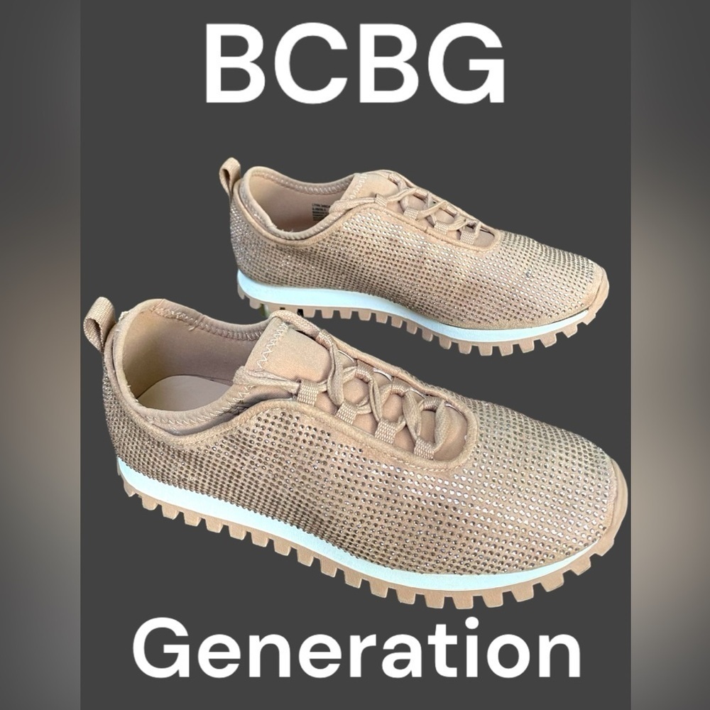 BCBG-Size 7 “Lynn” Trainers in nude w/ faux Crystals. Good preowned!